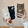 thumbnail image 2 of Designed for iPhone Case,Cute Cat Ear Water Wave Frame with 3D Love Heart Candy Color Shockproof Protective Cover Phone Case (iPhone 12,Brown), 2 of 6