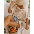 thumbnail image 2 of Qaspx Crochet Hollow Out Womens Blouses Beach Swimsuit Coverups Summer Short Sleeve Knit Tops, 2 of 4