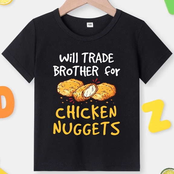 Chicken Nugget Print Boys & Girls T-Shirt, T-Shirt for Kids Youth, 180gsm, 100% Cotton