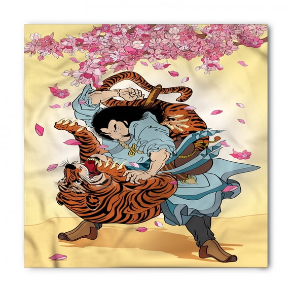 Japanese Bandana, Samurai and Tiger, Unisex Head and Neck Tie, by Ambesonne