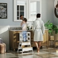 thumbnail image 2 of Qaba 2 in 1 Toddler Tower Kitchen Helper w/ Chalkboard, Safety Rail, White, 2 of 10