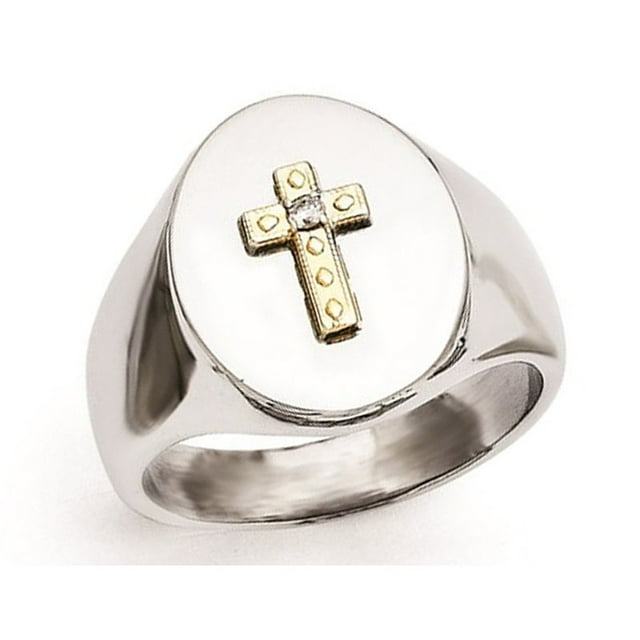 Bague pour Homme en Acier Inoxydable avec Croix en Or 10 K