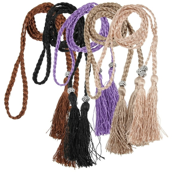 WRITWAA 5Pcs Women Braided Belt Cotton Light Coffee Adjustable Skirt Size Fashionable Pants Dress