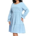 thumbnail image 7 of Cuteduck Women Plus Size Fall Casual Long Sleeve Dress Round Neck Tiered Knitted Flared Sleeve Midi Ruffle Dress 1X-5X, 7 of 7
