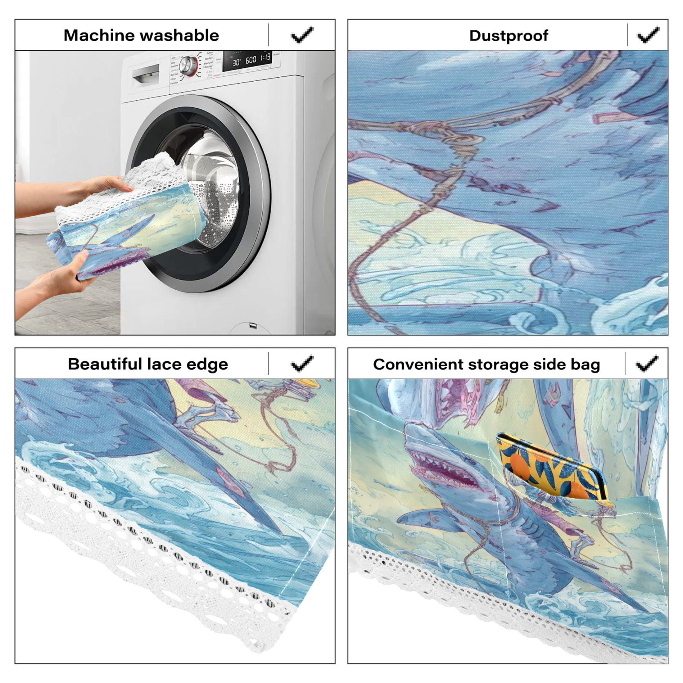 Wobogo Skull Shark Washing Machine Cover Dustproof Washer Dryer Cover Waterproof Laundry Room Decorative Protector