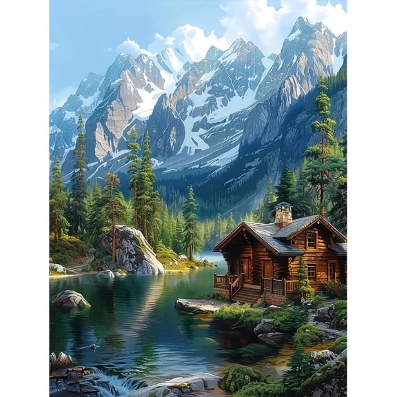 BYGFHLYW Diamond Art Painting Kits for Adults,Mountain Cabin 5D Diamond Painting Kits for Beginner, DIY Full Round Gem Crystal Art, Home Wall Decor 11.8x 15.8 in