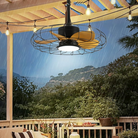 Tower Fan 23 in Outdoor Ceiling Fan with Lights,IP65 Waterproof Fan with Remote Control with 3CCT 6-Speeds for Patio Porch Pergola,Box Fan