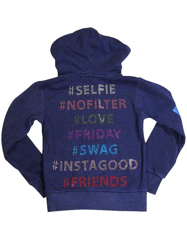 Butter Super Soft Long Sleeve Screen Print and Embellished Zip Hoodie Sweatshirt, 33618 navy / 5