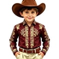 thumbnail image 3 of Lullu Boys Western Cowboy Long Sleeve Shirt Lightweight Button Down Shirt Top, Sizes 4-13, 3 of 3