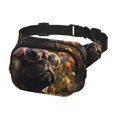 thumbnail image 2 of Balery Pug Wearing Sunglasses Flowers Mochila Cinturón para Mujeres y Hombres, Bolsa de Cintura Impermeable de Doble Capa con Correa, 2 of 9