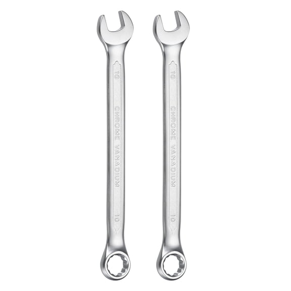 Uxcell 2Pcs Metric Combination Wrench 10mm Open End & 15-Degree Offset 12-Point Box End Chrome Vanadium Steel Industrial Grade Double Ended Wrenches Spanners Tools