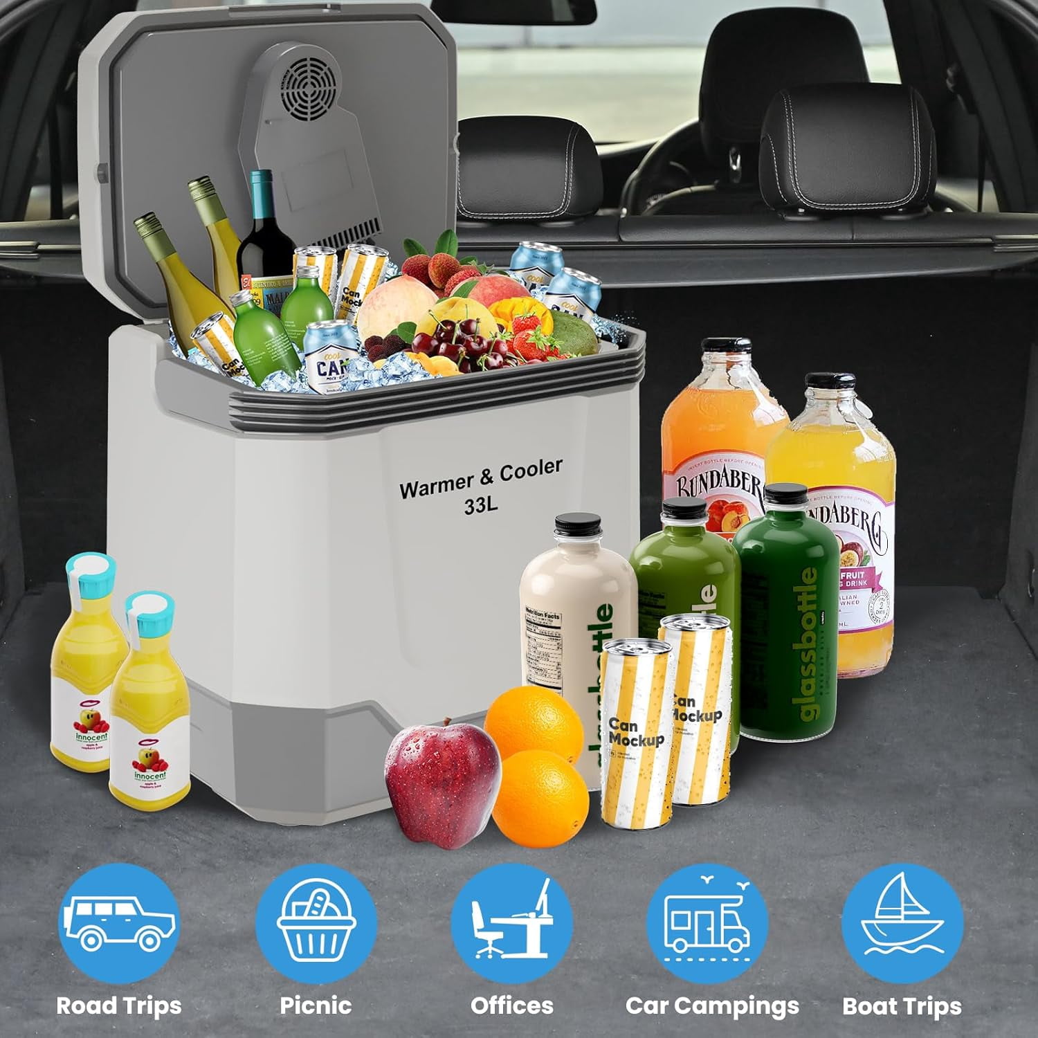 Riedhoff Car Refrigerator, Cooler & Warmer 35 Quart/33 L, 12V/110V AC Plug in, Gray