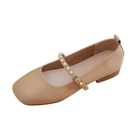 

TAIAOJING Women s Pointed-Toe Ballet Flat Summer And Autumn Casual Shoes Pearl Buckle Shallow Mouth Low Heel Casual