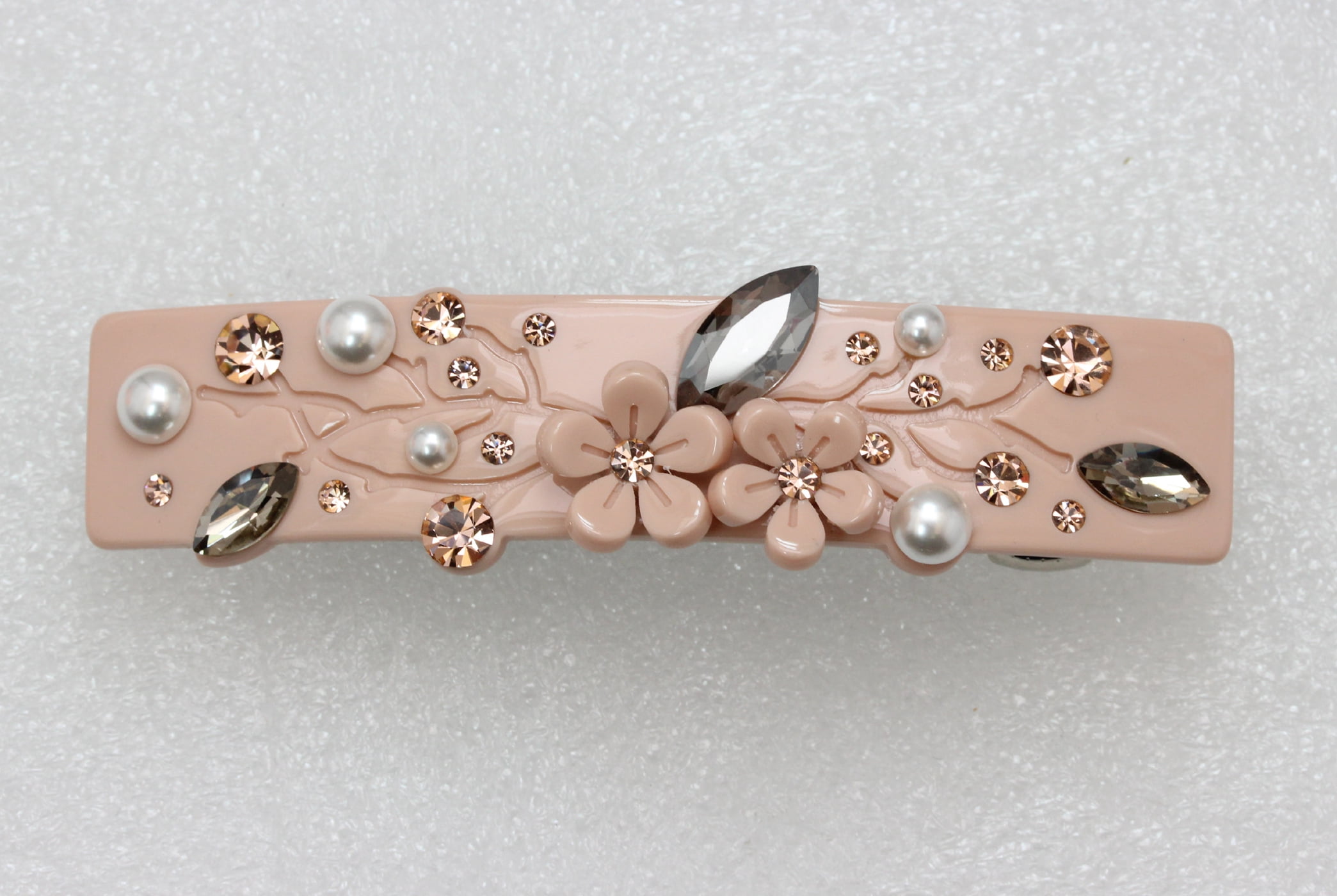 Faship Premium Rhinestone  Crystal Beige Cellulose Acetate Floral Art Deco Hair Claws Clips