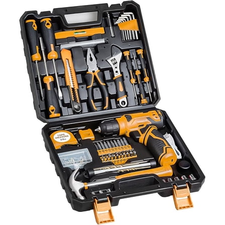 Tool Set - 8V Cordless Drill Set, 132 Piece Home Tool Set With Hand Drill, Tool Kit for Women & Men, Perfect for Homeowner, Diyer, Handyman