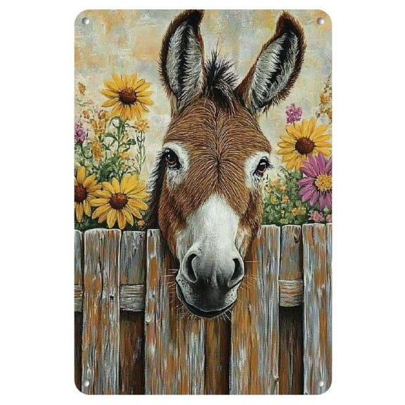 Funny Donkey Sunflower Bathroom Metal Tin Sign Wall Decor Nice Ass Farmhouse Bathroom Sign for Toilet Restroom Washroom Decor Gifts Vintage Retro Poster Plaque Donkey Accessories Farm Decor
