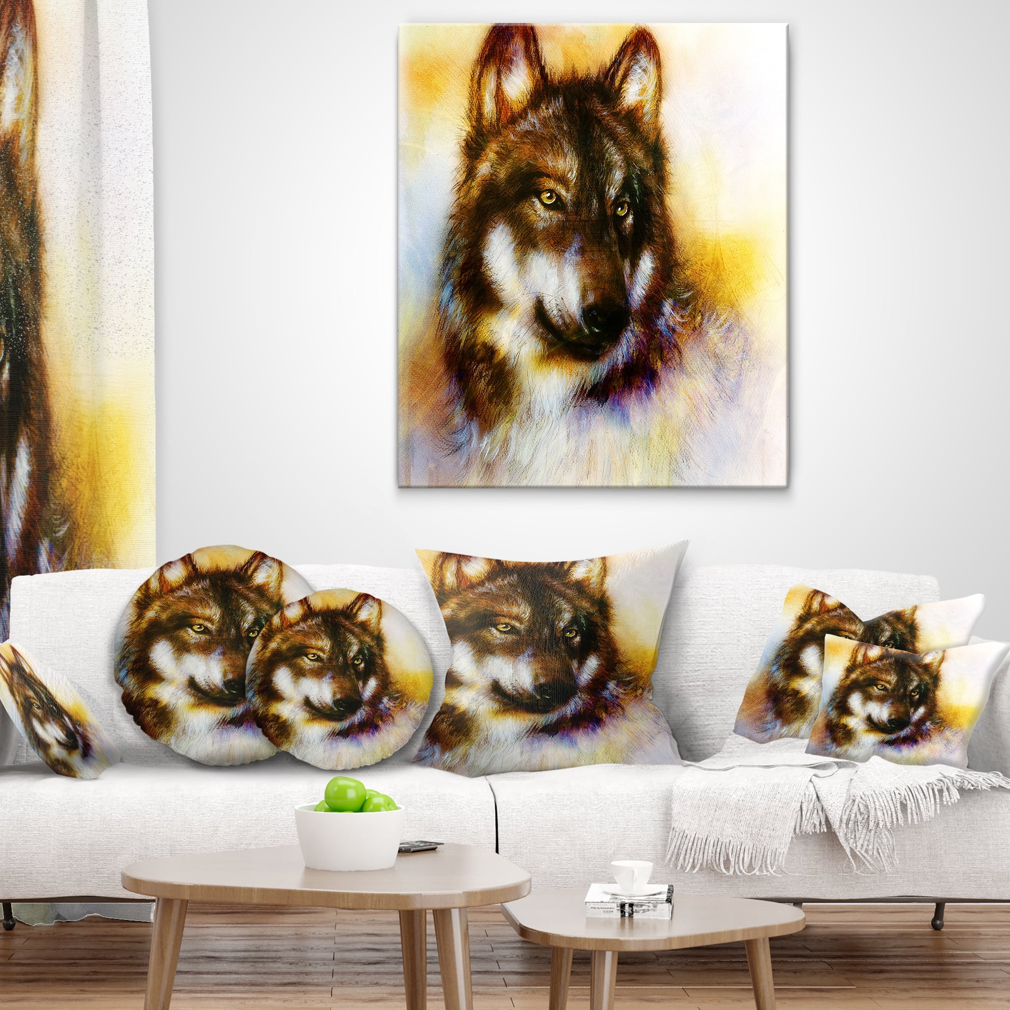 Designart Brown Wolf Illustration - Abstract Throw Pillow - 18x18