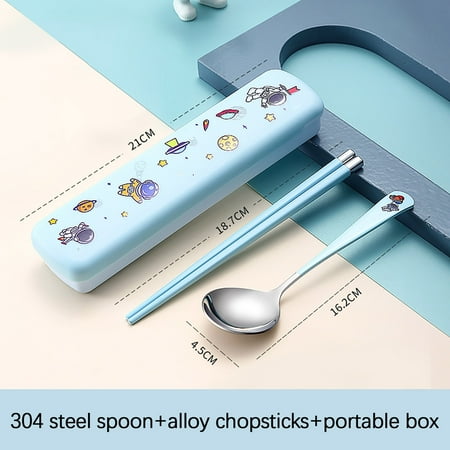 

Stainless Steel Portable Tableware Box Outdoor Chopsticks Spoon Storage Box Three Piece Set Student Office Worker Cute