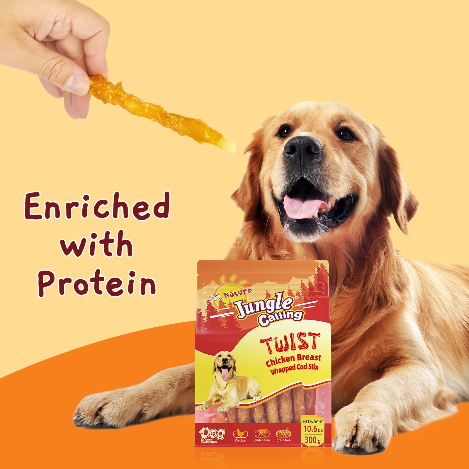 (5 pack) Jungle Calling Rawhide Free Dogs Treats Chicken Wrap Cod Sticks Dog Treats, Soft Chewy Training Treats, 10.6 oz