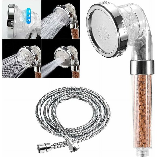 Cabezal de ducha, cabezal de ducha antical con manguera ahorradora de agua, ducha con manguera flexible de 1,5 m, ducha de baño de alta presión, sistema de filtro iónico