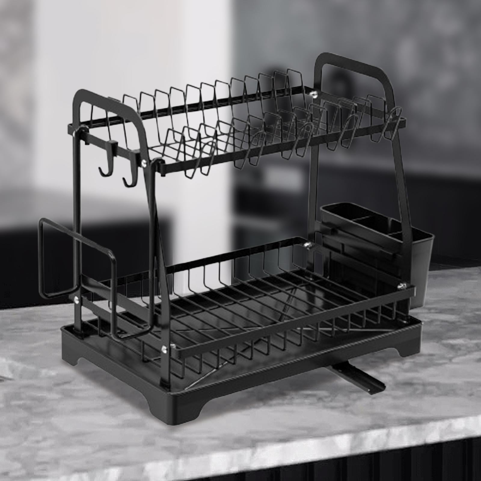 Fiocias Dish Drying Rack for Kitchen Counter 2 Tiers Multifunctional Sink Large Capacity