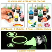 Fabric Paint Set, Shuttle Art 45 Colors 3D Permanent Paint with Brushes Palette Fabric Pen Fabric Sheet Stencils, Glow in The Dark, Glitter,Metallic Colors for Textile Fabric T-shirt Jeans Glass