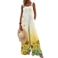 thumbnail image 2 of Women's Summer Boho Casual Jumpsuits Wide Leg Overalls Floral Print Baggy Rompers with Pockets Yellow S, 2 of 5