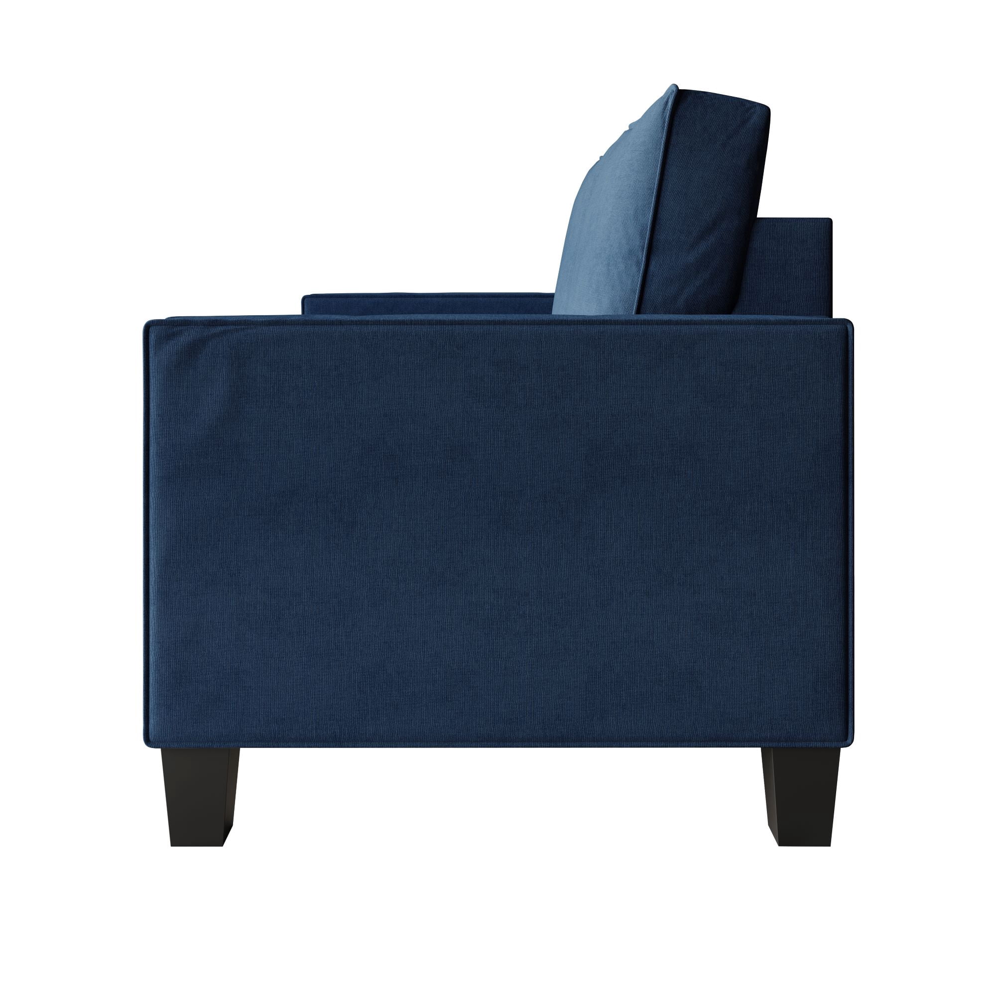 Home Design Marcia Square Arm Sofa with Padded Back and Seat, Modern Upholstery, Black Legs, Comfortable Living Room Seating, Blue