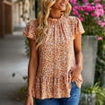 thumbnail image 3 of Floral Pattern Tee Round Neck Pleated Collar Short Ruffle Sleeve Casual Stylish T Shirt Orange L, 3 of 6