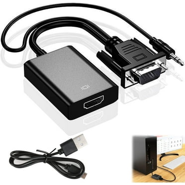 VGA to HDMI Adapter with 3.5 mm Audio Cable and Power Cable, VGA to HDMI Converter 1080p 60Hz, Compatible with VGA Male and HDMI Female for TV Projectors Monitors