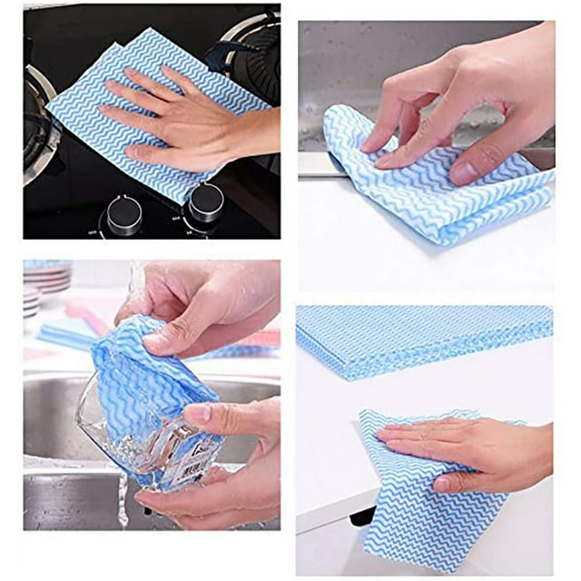 Disposable Dish Cloth, J Cloth, Reusable Cleaning Cloth Disposable Heavy Duty Dish Towels Dish Cloth Reusable Kitchen J Clothes 60 Count 11.9"X23.7" Blue Absorbent, Fast Dry