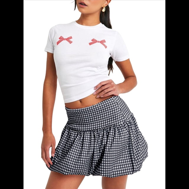 Minifalda de Cuadros con para Mujer, con Lazo, Falda Pantalón Corta para las Fiestas. Negro XL