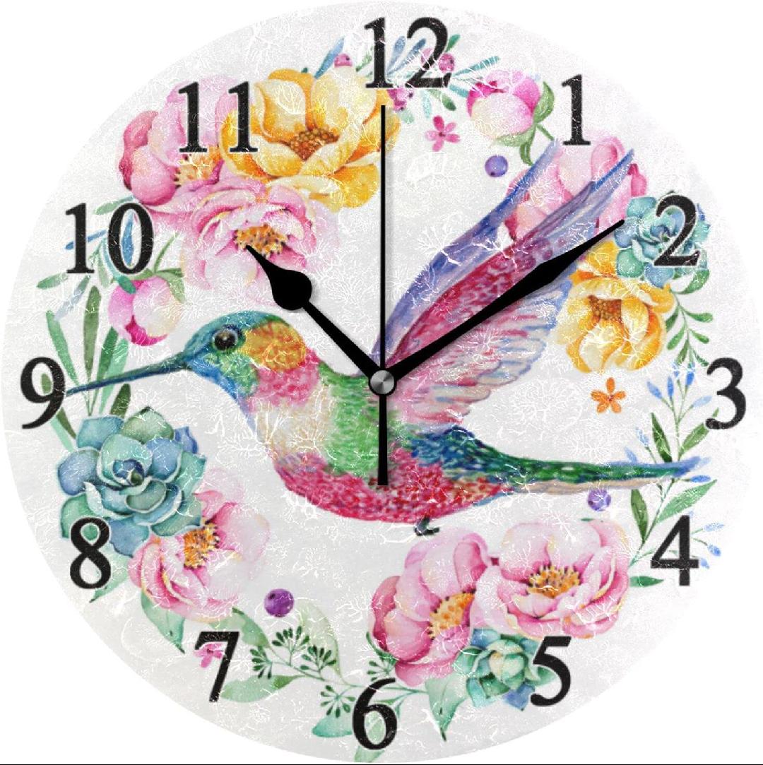 Hummingbird Spring Wall Clock Round Kitchen Clock 10 in NonTicking Silent Battery Operated