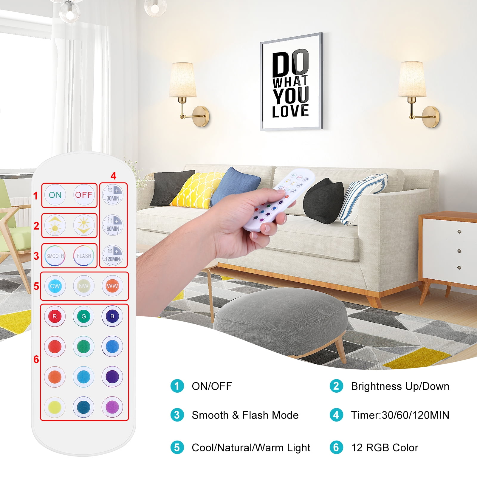 2PK 5200mAh Rechargeable Light Bulbs with Remote E26 Battery Operated Light Bulb for Lamps and Sconces,Dimmable Wireless Emergency Light Bulbs with Hook,3 Color Temperatures & 12 RGB Color Changing