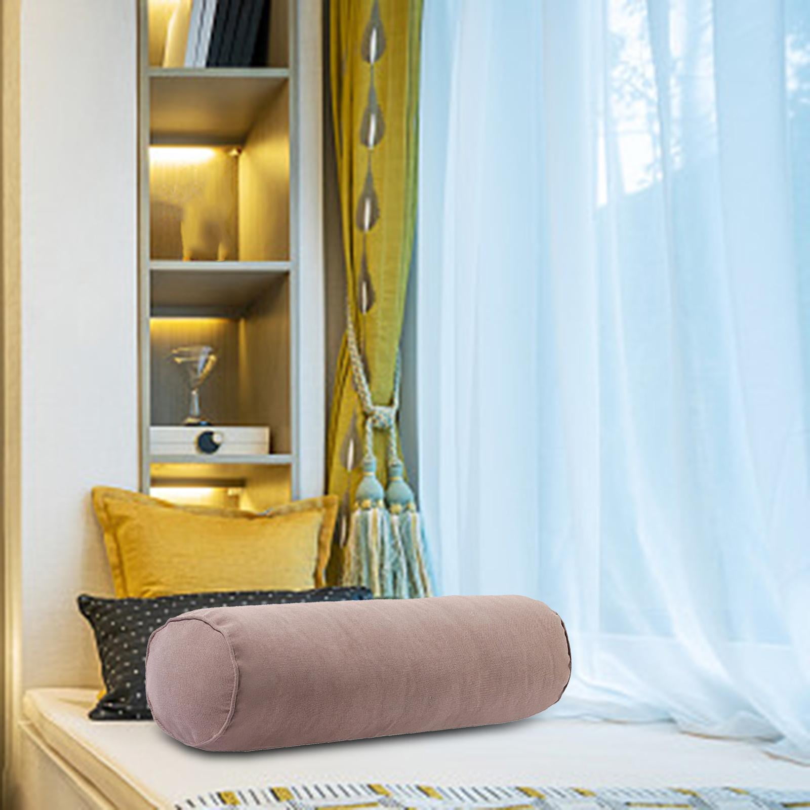 EHJRE Cervical Neck Roll Pillow Made of Hollow Cotton, Comfortable, Soft, Neck Pillow, Round Neck Roll Pillow for Abdomen, Ankles, Spine, Car, Knees Light coffee