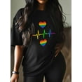 thumbnail image 3 of Women's T-Shirt Rainbow Heart Pattern Vector Illustration Short Sleeve Casual Tee Classic Crew Neck T Shirt for Women Black, L, 3 of 7