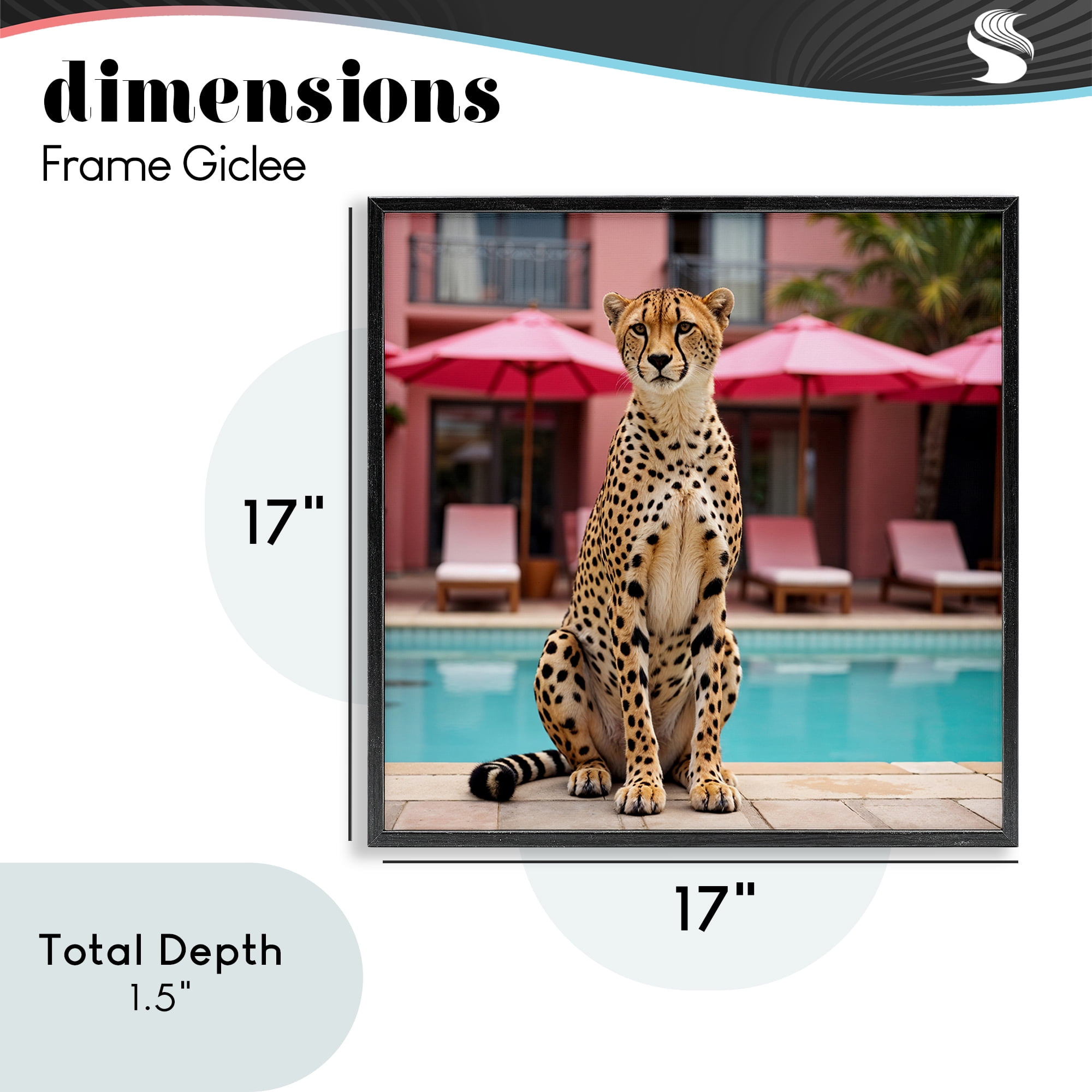 Cheetah Posed at Poolside Black Framed Giclee Art, design by Lettered and Lined