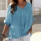 thumbnail image 2 of Blusa de verano de lino con cuello en V y botones para mujer - Top informal oversize de manga corta y corte holgado, 2 of 5