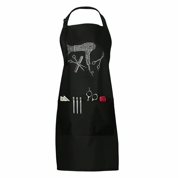 TELOLY Hair Stylist Apron with Rhinestone Tools for Hairdresser 3 Pockets and Long Ties