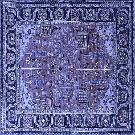 Ahgly Company Machine Washable Indoor Square Oriental Blue Industrial Area Rugs, 5' Square