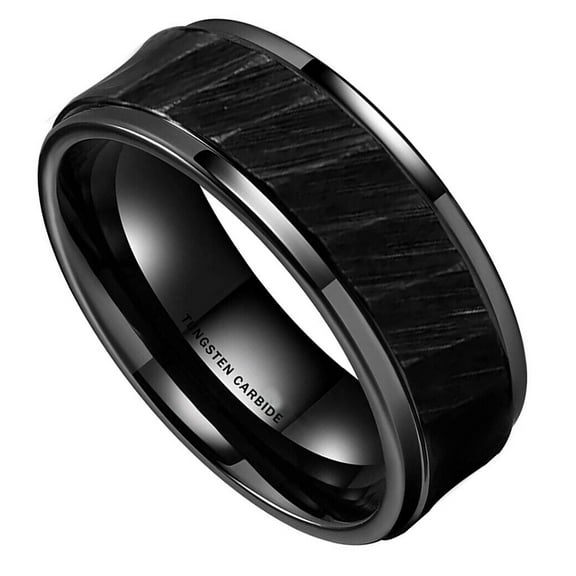 Wedding Rings For Men. 8mm Black Hammered Tungsten Wedding Band. Warranty
