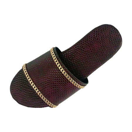 OJSFQUFP Sandals for Women Fashion Ladies Beach Slip On Soft Sole Casual Open Toe Chain Non Slip Flat Breathable Slippers Shoes Sandals Cozy Slippers for Women Coffee 40