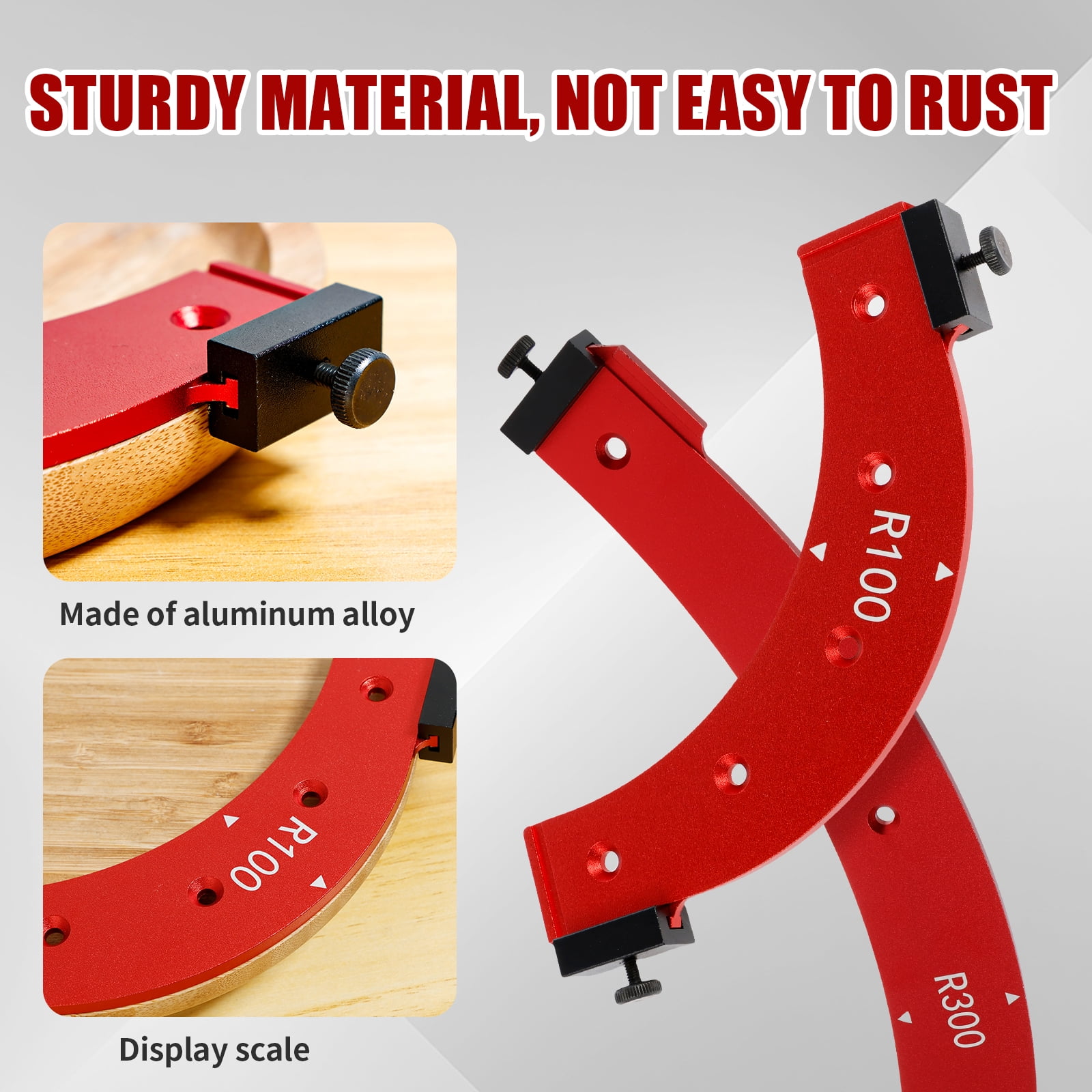 TMWEFUSC 5Pcs Round Corner Radius Template Aluminum Alloy Radius Jig Router Template Arc Angle Positioning Auxiliary Tool Portable Corner Radius Positioning Jig R100/R150/R200/R250/R300