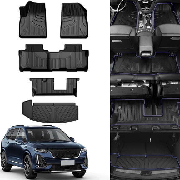 IKABEVEM Car Floor Mats & Cargo Liner TPE Rear Trunk Mat Set for Cadillac XT6 2020-2024 All Weather Liners Protection