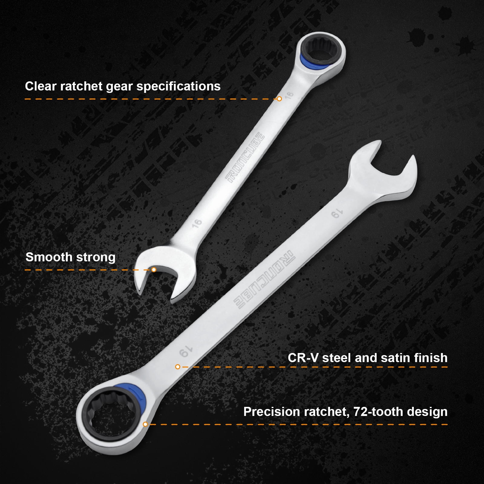IRONCUBE 12-Piece Ratcheting Wrench Set, Metric 8-19mm, With Black Oxford Fabric Storage Bag for Motorcycle