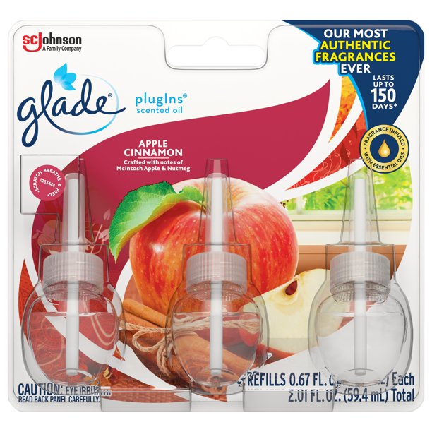 Glade Plugins Scented Oil Refill, Apple Cinnamon, Plug In Air Freshener With Essential Oils, 2.
