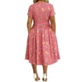 thumbnail image 3 of CHGBMOK Vintage Floral Wrap Midi Dress Women High Waist Tummy Control Short Sleeve Pocket Flowy Sundress S-5XL Elegant Dress for Wedding Party Daily Travel, 3 of 7