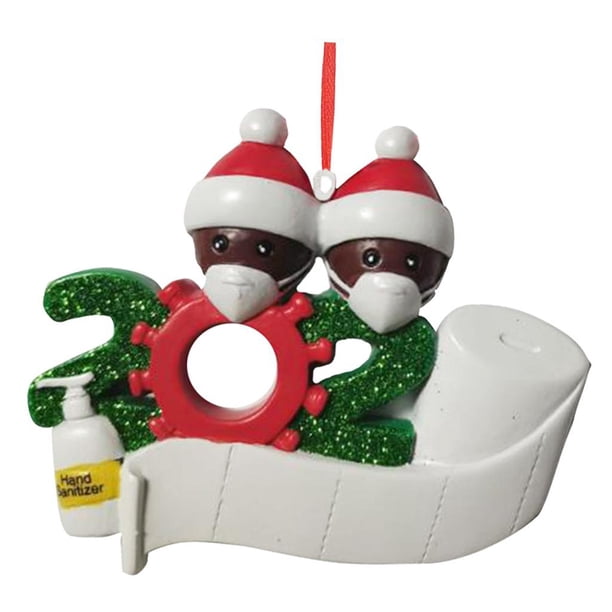 Kit de adornos navideños con nombre personalizado y mascarilla, Superviviente de la cuarentena 2020 Miembro negro de la familia de 2