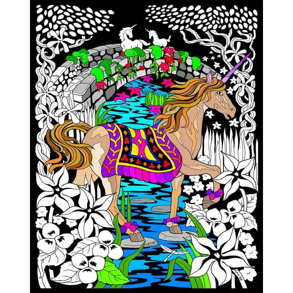 Unicorn Bridge - Fuzzy Velvet Coloring Poster 16x20 Inches