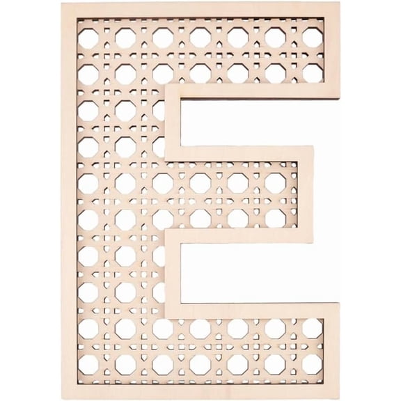 12 inch Wooden Rattan Letters Hollow 3D Letter E Decoration Boho Wood Personalized Initial Sign Rustic Wooden Letters for Wall Interior Background Bookshelves Decorations Making DIY